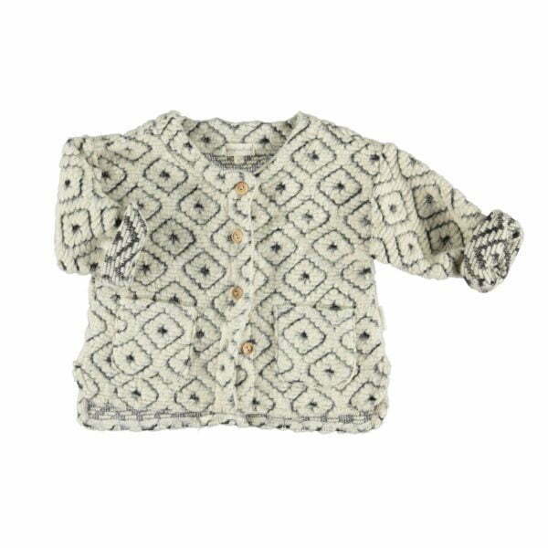 coat knitted ecru black geometric pattern kid piupiuchick a