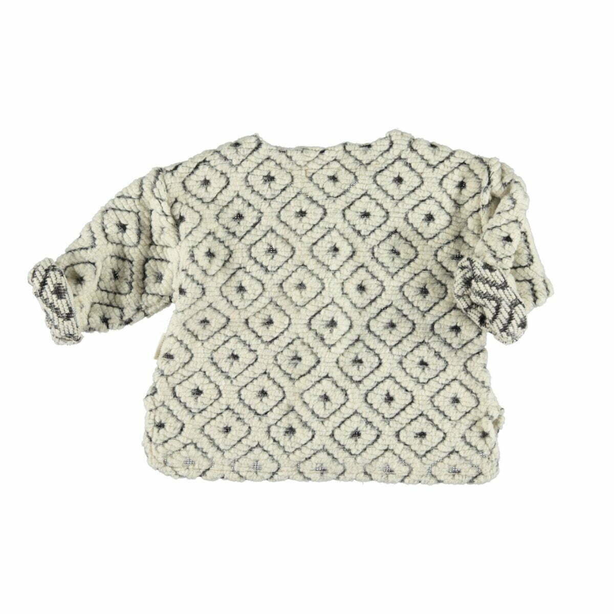 coat knitted ecru black geometric pattern kid piupiuchick b