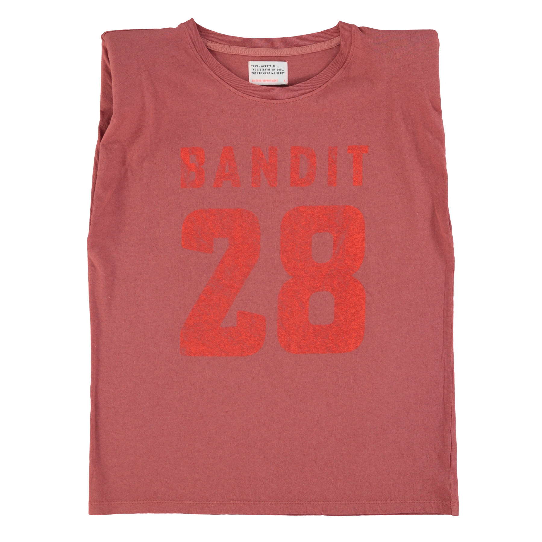 Sleeveless t-shirt w_ shoulder pads _ Brown w_ 28 print_1 SISTERS DEPARTMENT Top brązowy "28" - obrazek 1