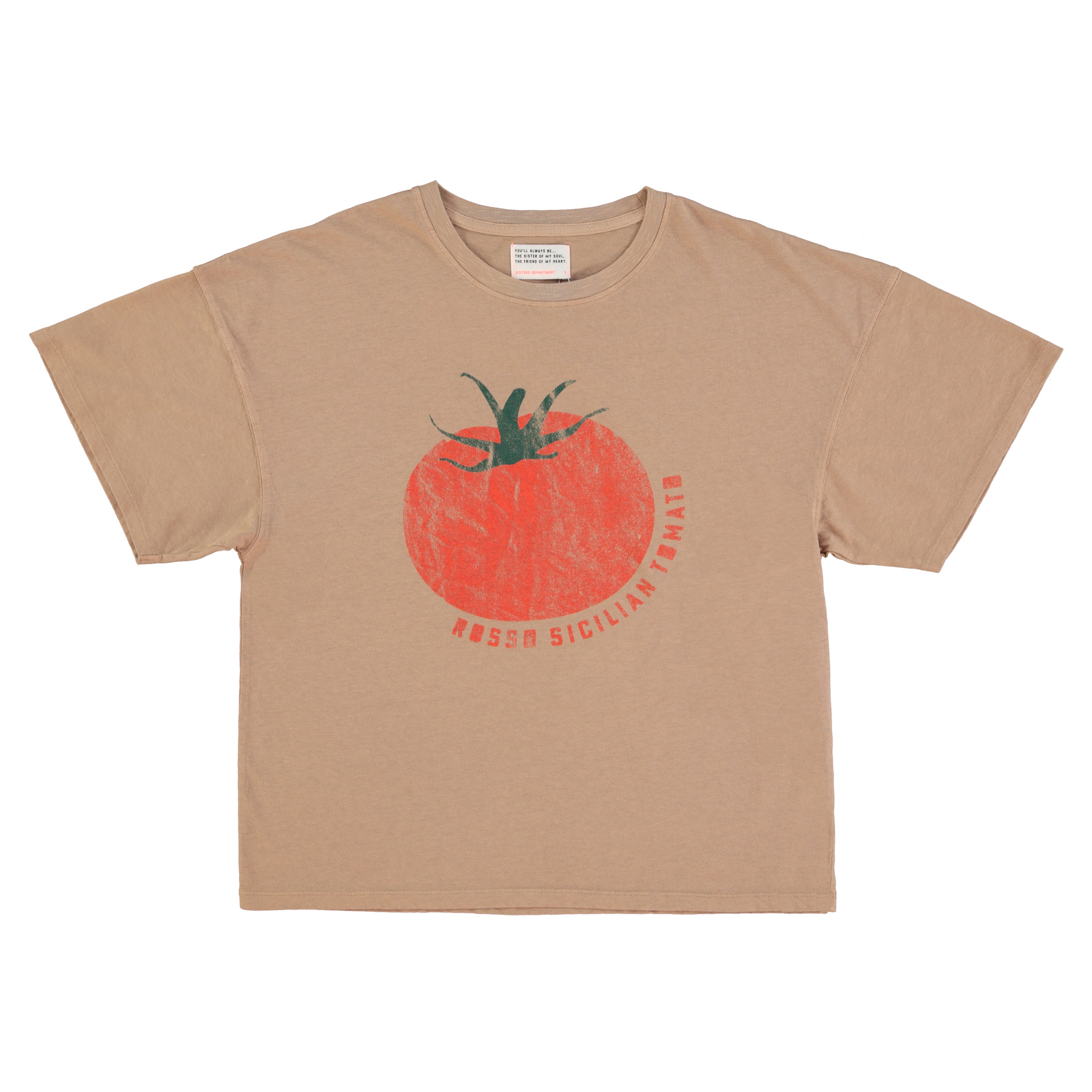 T-shirt w_ short sleeves _ Light brown w_ tomato print_1 SISTERS DEPARTMENT Koszulka jasnobrązowa "Tomato" - obrazek 1