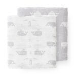 Fresk Pieluszki muślinowe zestaw 2 szt. 120 x 120 cm Wieloryb Dawn grey